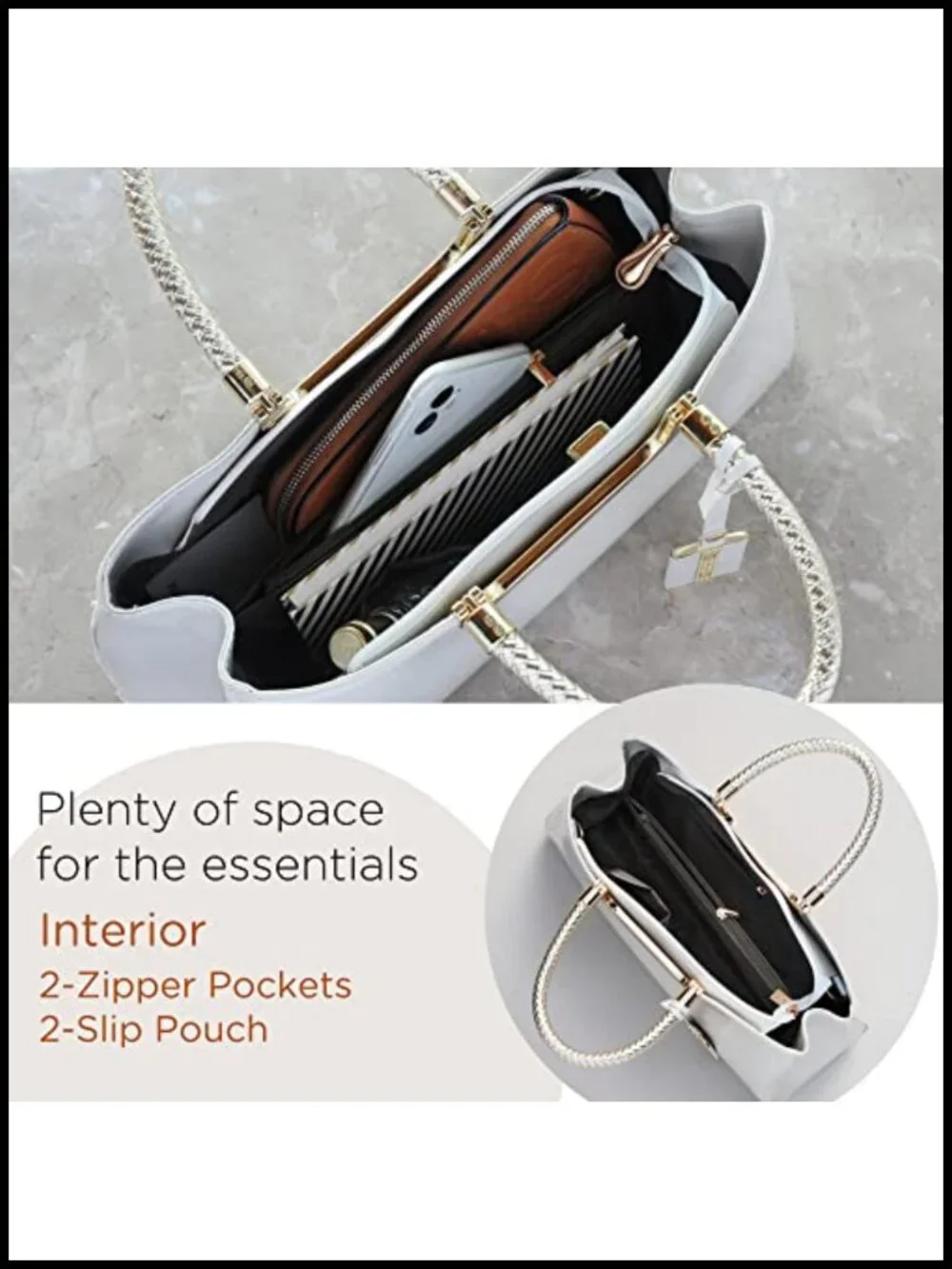 Structured PU Leather Shoulder Handbag with Top Zipper, Removable Strap, Satchel